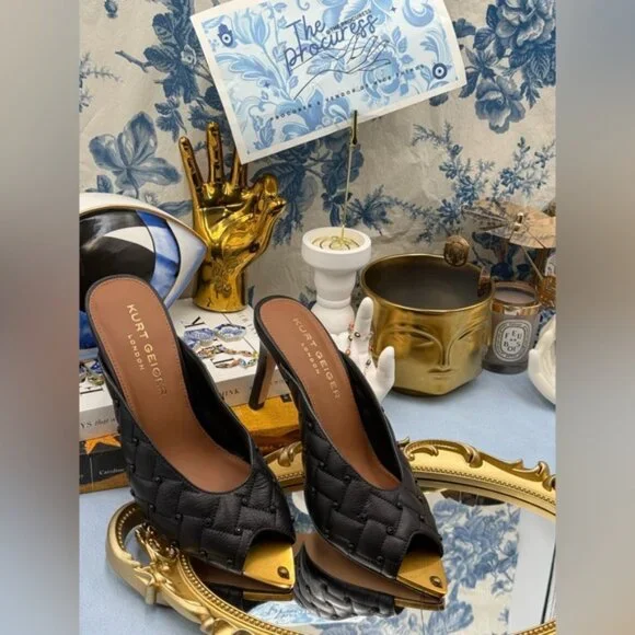 🆕 KURT GEIGER LONDON 🧿 NWOB Regent Crystal Mule Gold Point Heel - Picture 2 of 10